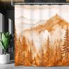 Autumn Forest Shower Curtain Orange Brown Landscape Pine Trees Mist Nature Art Bath Decor Waterproof Fabric Cozy Design Home