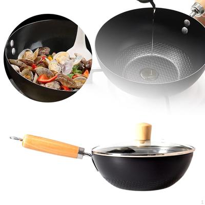 Eisen Wok Kochtopf mit Glasdeckel zum Braten und Schmoren auf verschiedenen Kochfeldern