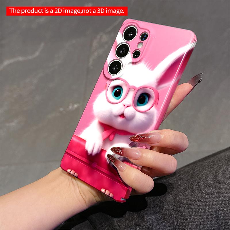 2DFlat Samsung phone case Cute White Bunny with Pink Glasses in Pink Suitcase Applicable to Galaxy S23 S24 S25ULTRA S26 A12 A14 A15 A16 A54 A55
