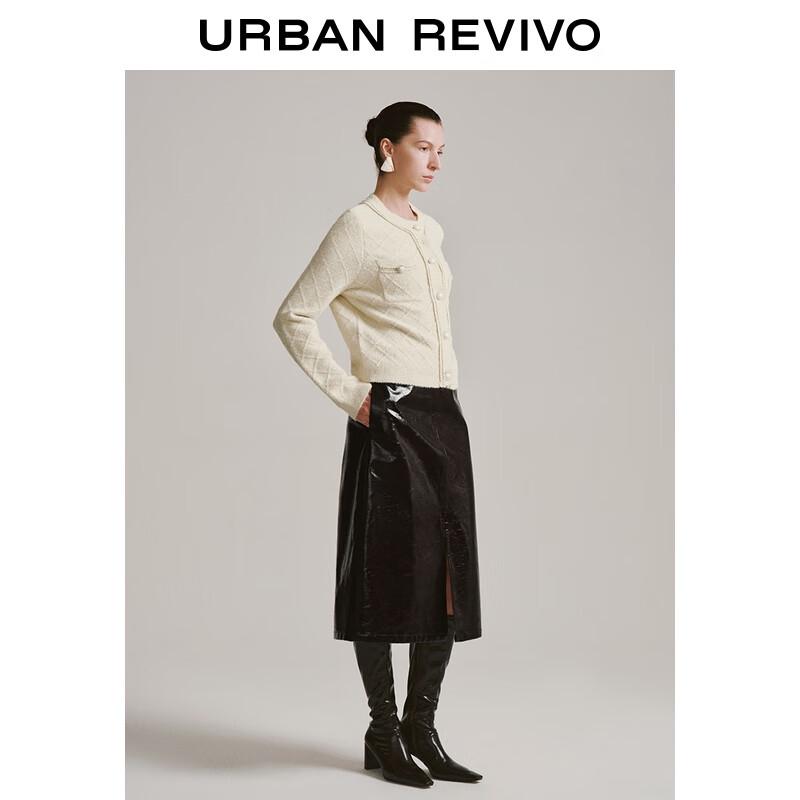 UR Women's Modern PU Slit Midi Skirt