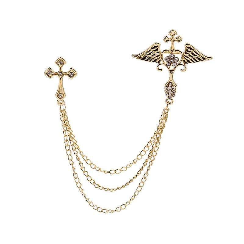 Fashion Diamond Angel Wings Cross Deer Head Pin British Suit Chain Fringed Brooch