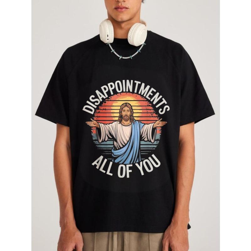 Schwarzes T-Shirt Enttäuschung Ihr alle Jesus Sonnenuntergang Grafikdruck Lässige Streetwear Unisex Oberteil für den Alltag