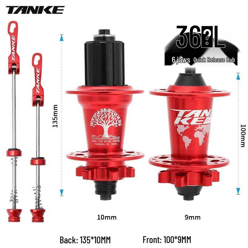 TANKE Mountain Bike 4-Bearing Hub: Quick Release Thru Axle, Iridescent Aluminum Alloy.
