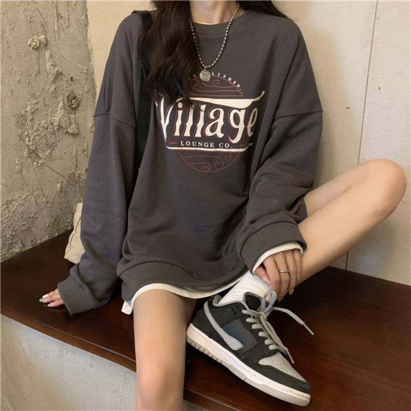 Velvet Thickened Loose Casual Sweatshirt for Women In Autumn and Winter Coat Vintage Long-sleeved Base Shirt Top Korean Women's Clothing