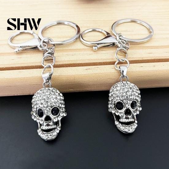 Heavy Duty Metal Key Ring Bling Rhinestone Skull Keychain, Halloween Gothic Pendant Keyring Pendant, Handbags Backpacks Purse Charm Accessory Keychain