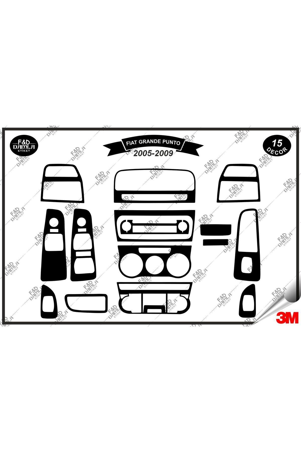 

Fiat Grand Punto 2005-2009 Torpido Konsol Trim Göğüs Maun Kaplama Set 15 Parça Siyah