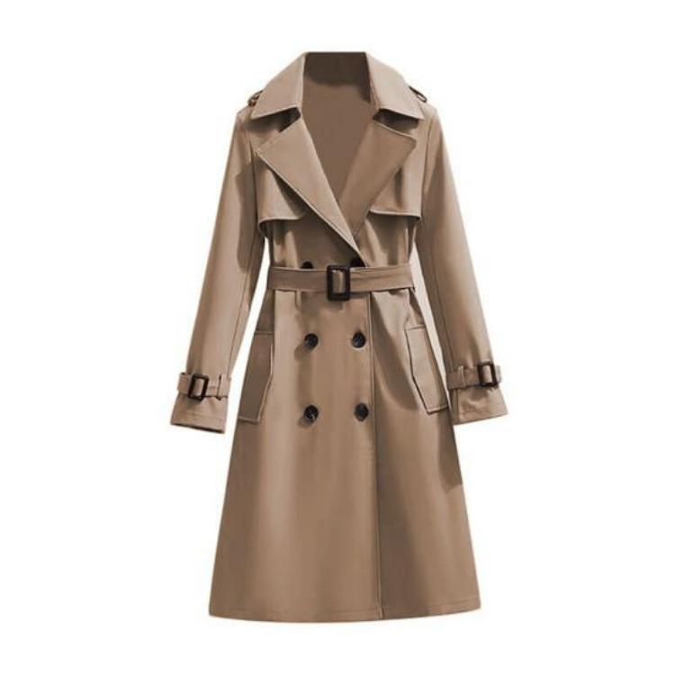 Windproof Women Trench Coat Double Breasted Long Overcoat with Belt and Notch Lapel Classic Outerwear for Fall Winter