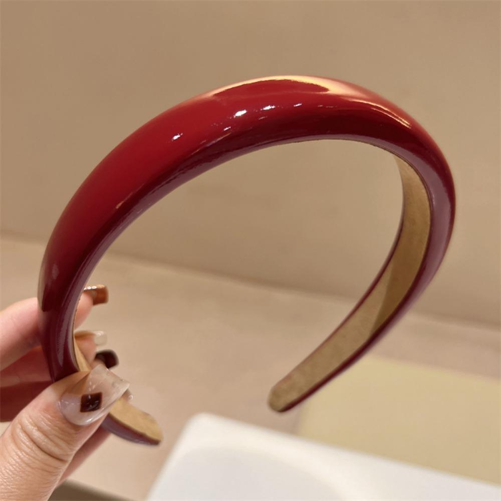 Retro Red Leather Sponge Headband for Woman Temperament Hair Hoop Wash Face Hair Band Female Party Hair Accessories Gift