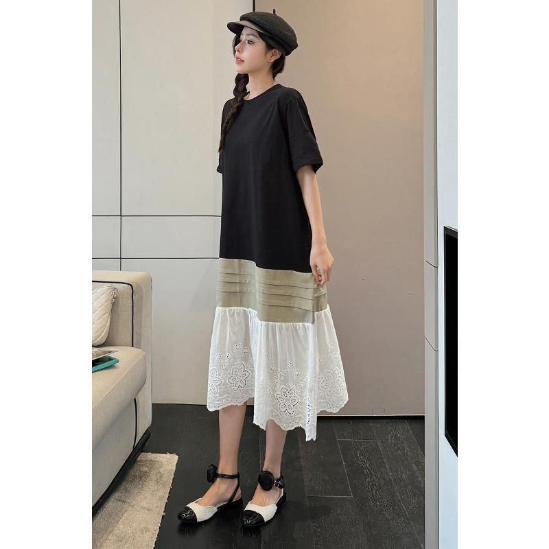 DIMANAF Women 2025 Summer Plus Size Casual Short Sleeve Oversize Pleated Long Shirt Dress Loose Dress New