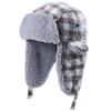Winter Warm Ear Protection Hat Knit Plaid Beanie Cap Outdoor Cold Weather Use
