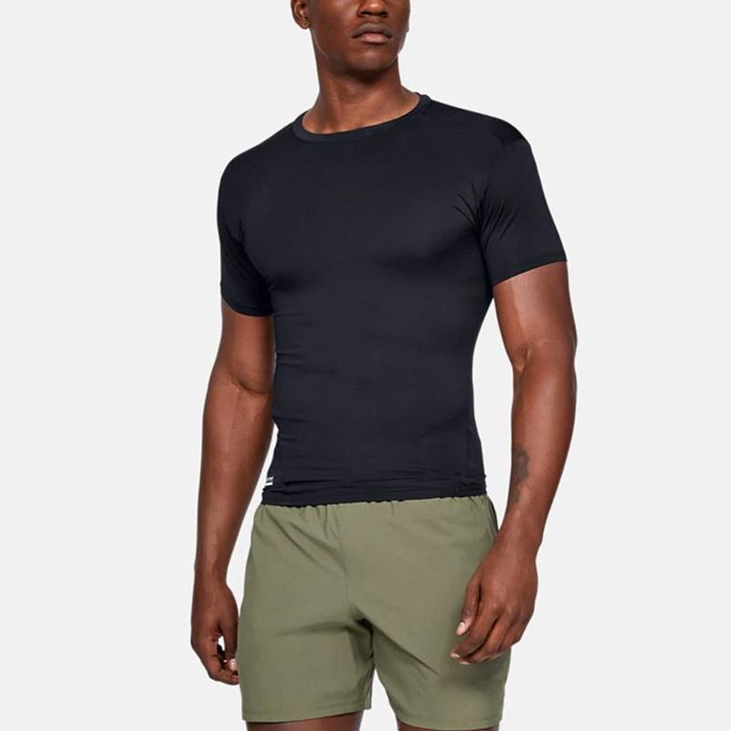 Under Armour Solid Color Sports Compression T-Shirt Crew Neck Men Tops Black 1216007-001