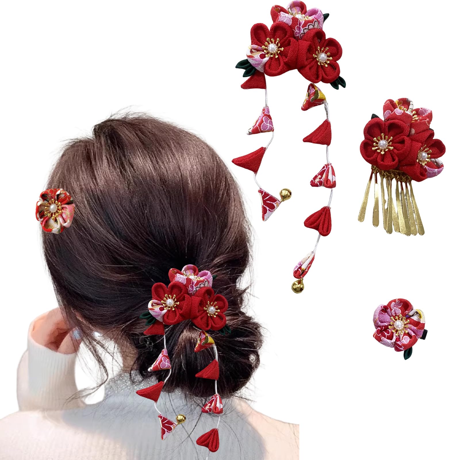 

Samcos Hair Ornament Set (3 pieces) for Shichi-Go-San, Coming-of-Age Ceremony, Yukata, Summer Festivals, Fireworks Displays, Cherry Blossom Viewing,