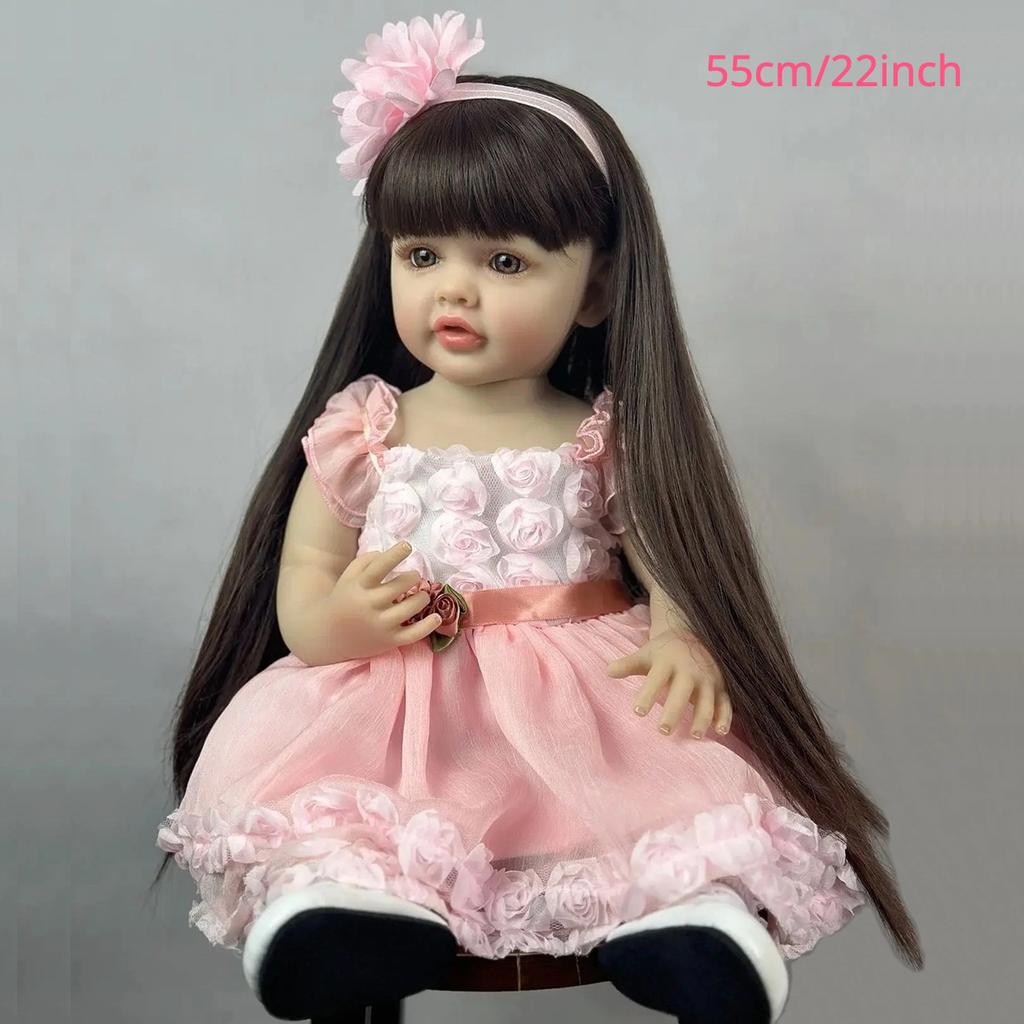 BZDOLL 55cm Full Body Soft Vinyl Doll Reborn Baby 22inch Princess Newborn Lifelike Bebe Girl Toddler Art Toy Christmas Gift for Kids