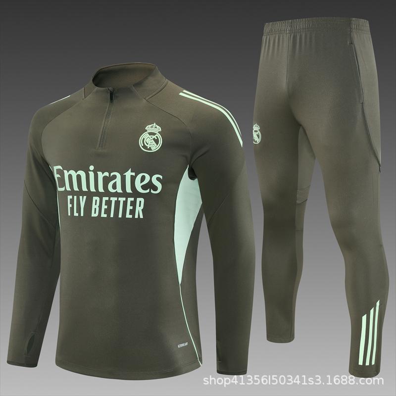 Maglia da Allenamento da Calcio Real Madrid a Maniche Lunghe Mezza Zip Tuta per Adulti e Bambini Stampa Maglia Mbappe