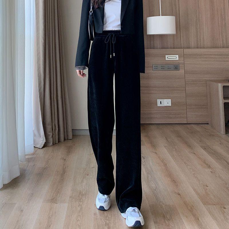 Autumn and Winter 2024 Wide-leg Pants Women's New Loose High-waisted Straight Corduroy Long Pants Plus Size Casual Fashion Solid Color Trousers 2027