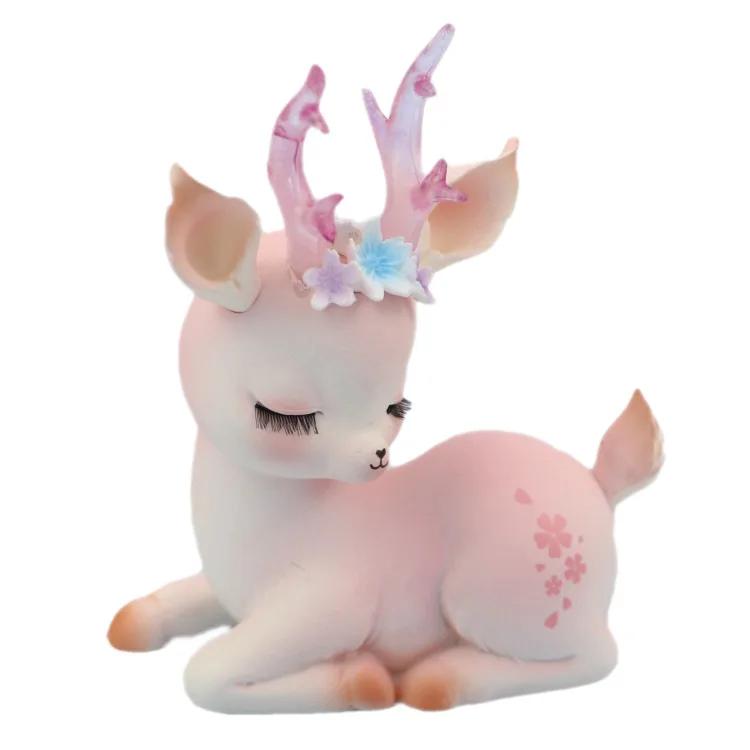 New Forest Style Pink Resin Deer Artificial Flowers Iron Acrylic Cake Toppers For Happy Birthday Party Decoration Baking Suplies