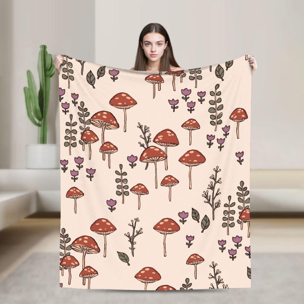 Cartoon Mushroom Blankets Fleece Decoration  Portable Super Warm Throw Blanket for Bedding Office Bedspreads