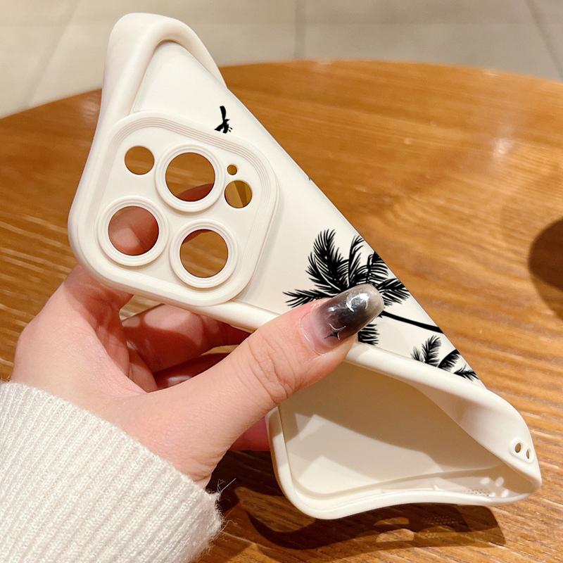 Coconut Tree Pattern Matte Phone Case For iPhone 16 Pro Max 15 Pro 14 13 12 11 Lens Protection Shockproof Soft TPU Bumper Cover