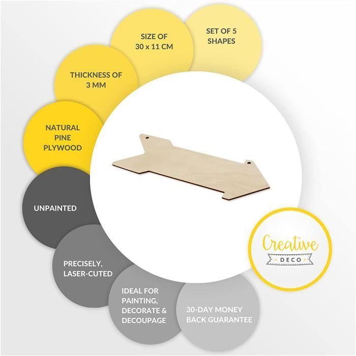 Lot De 5 Pendentifs En Forme De Flèches - Creative Deco - 30x11cm - Contreplaqué Non Peint