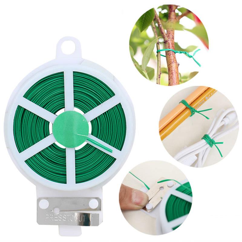 20M Plastic Coated Iron Wire Ties Gardening Fixed Strap Tying Rope with Cutter Wire Metal Wire Cable 50M (Green)