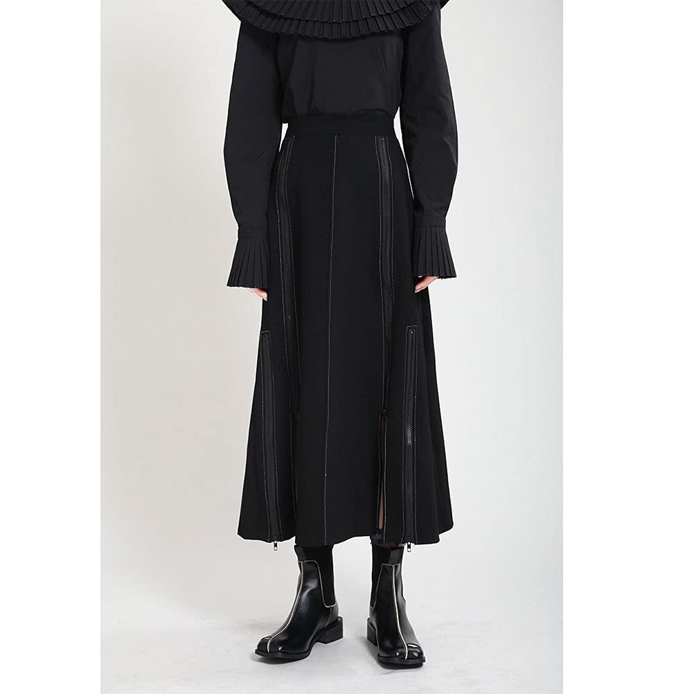 Morino Spring Long Midi Skirt with and Modified Perfect for a Street or Adult and Elegant Black Women's Zipper, A-Line, Slit, Design, Unique, V-kei,