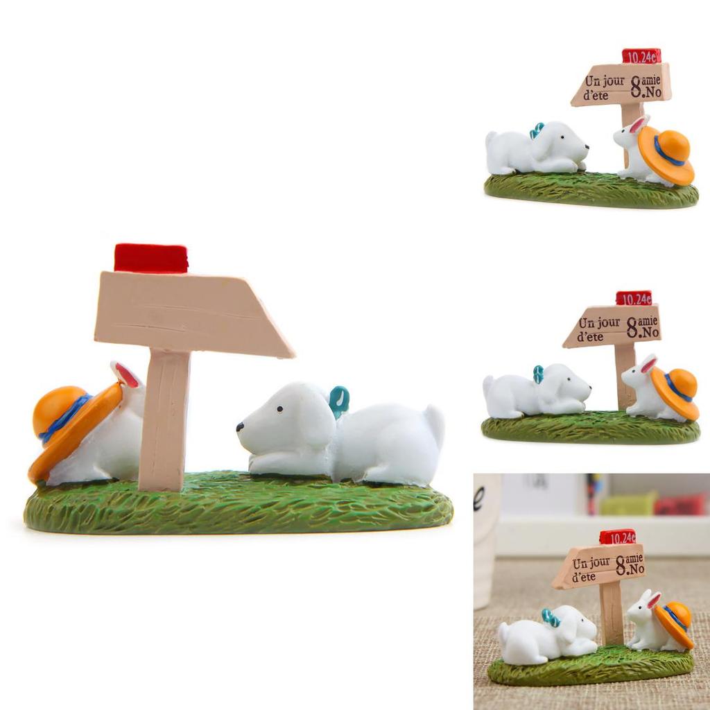 Resin Cartoon Garden Sign With Dog And Rabbit Design For Home Garden Decor