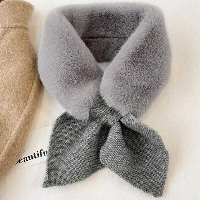 "Korean Style Faux Rex Rabbit Fur Knitted Scarf: Warm, Fashionable Winter Accessory"