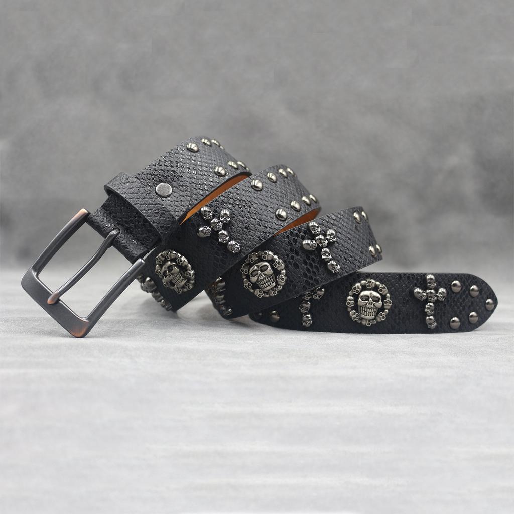 7-color 3D Skull Rivet Belt Punk Men's Belt Women's Snake Pattern Versatile Decorative Belt