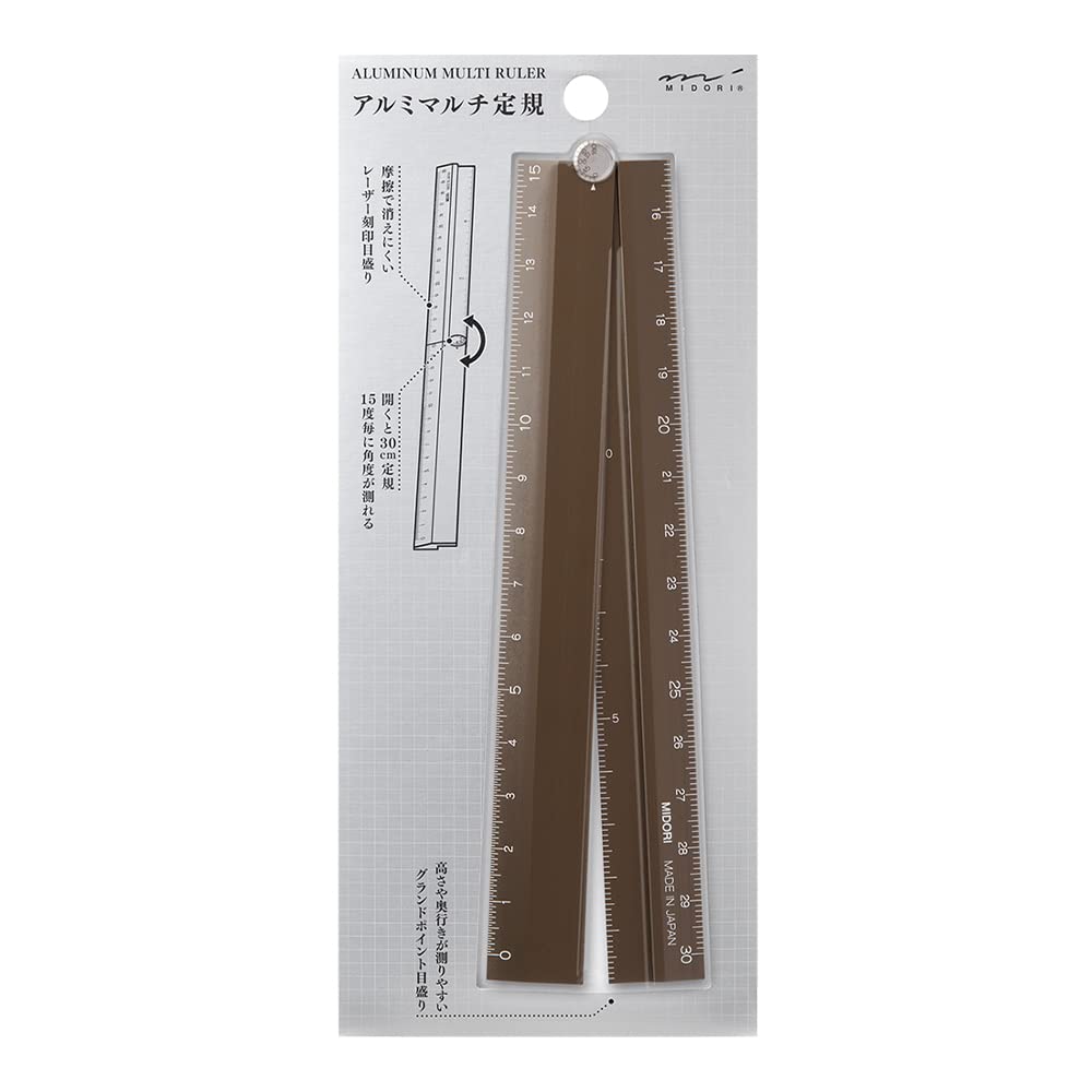 

DESIGNPHIL 42287006 Midori Aluminum Multi Ruler, 11.8 inches (30 cm), Brown