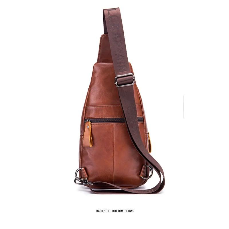 2024 New 100% Cowhide Leather Casual Fashion Crossbody Chest Bag Men's Leather Bag USB Charging Travel Shoulder Bag Daypack Male