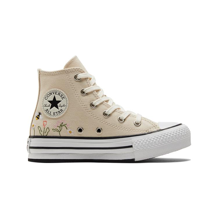 Converse All Star Lift Platform High PreSchool 'Floral Embroidery - Natural Ivory' (Unisex) Natural Ivory / White / Black