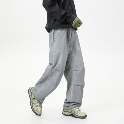 Autumn and Winter Elastic Pure Cotton Overalls Wear-resistant Multi-bag Fashion Simple Paratrooper Pants Men's Loose Straight Wide-leg Casual Pants