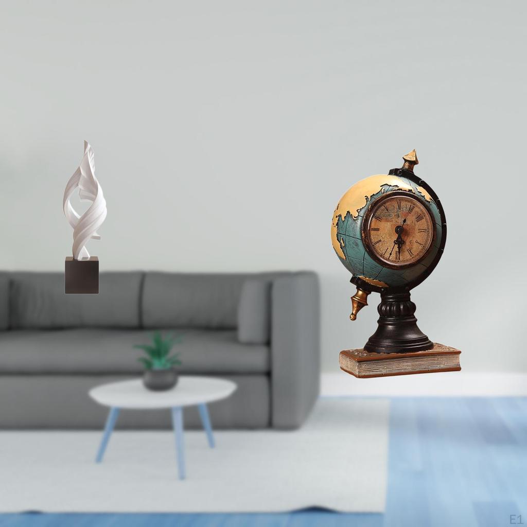 Abstract Globe Art Statue Modern Decorative Figurine Resin Sculpture Table Clock Collectible