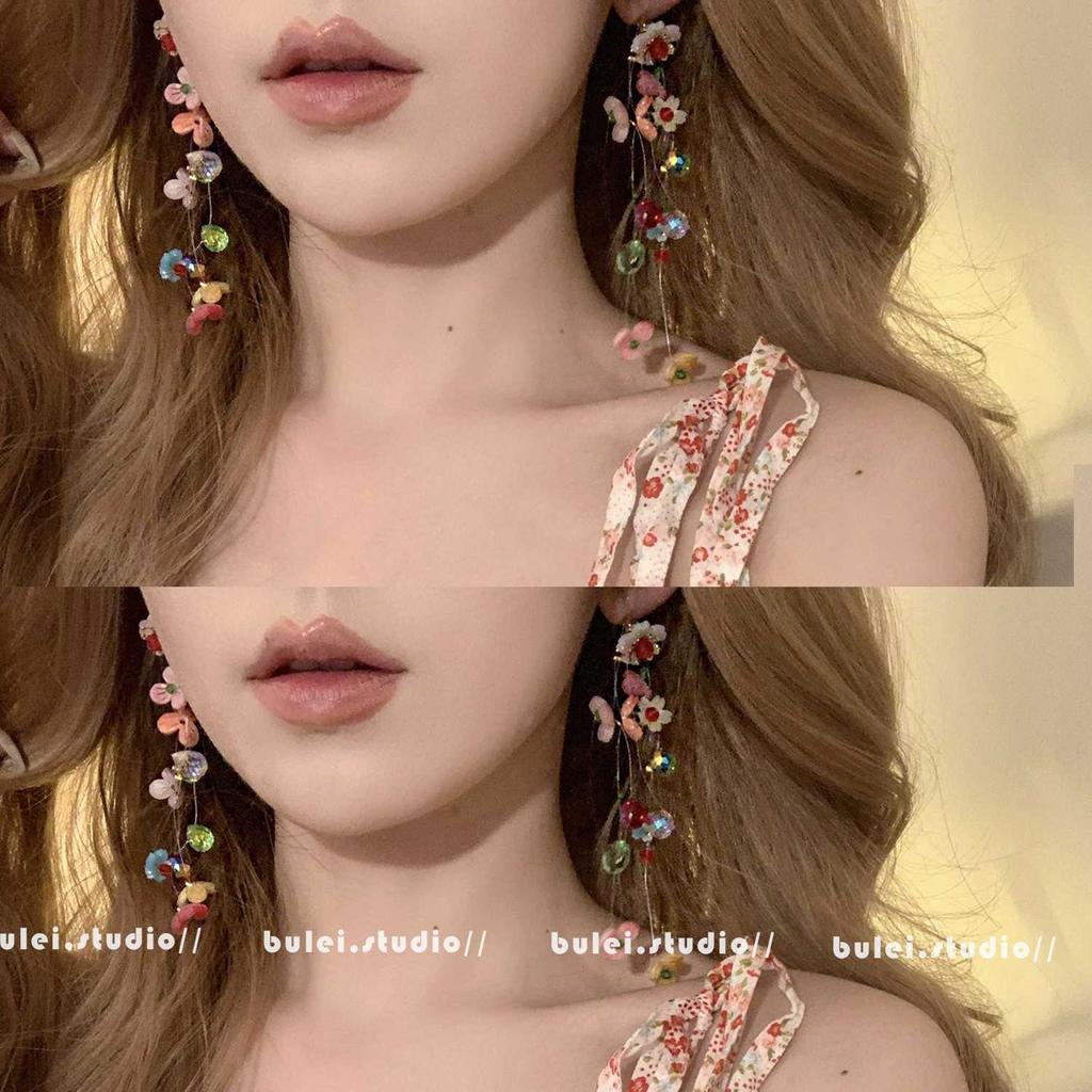 Resin Flower Tassel Earrings Sweet Versatile Stud Earrings Niche Fashion Personality Earrings Women