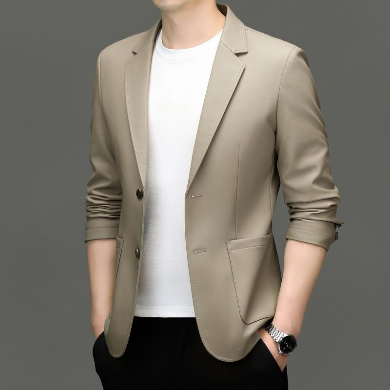 

Мужские повседневные кожаные костюмы 2024 года: Модные весенние и осенние куртки для людей среднего возраста 175/L покинуть белый