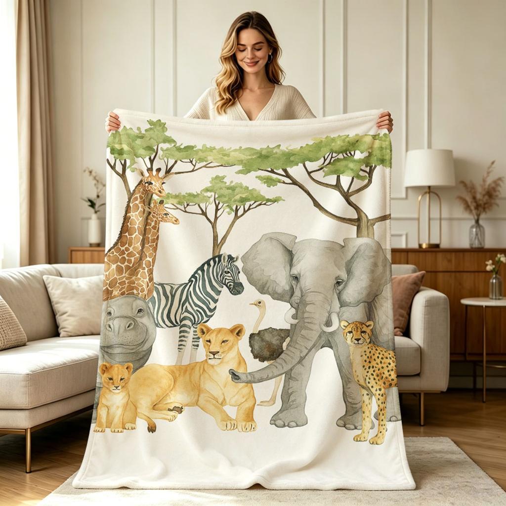 Weiche warme Flanelldecke mit Safari-Tierprint Ganzjahresdecke für Sofa Couch Bett Büro Wohnzimmer Heimdekoration
