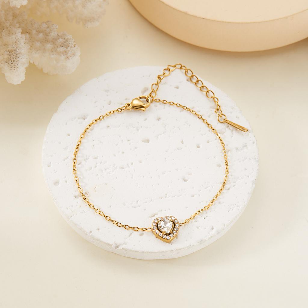 Love Heart Bracelet For Women Men Stainless Steel Bracelet Vintage Rhinestone Bohemian Fashion Jewelry Charm Gift Accessories