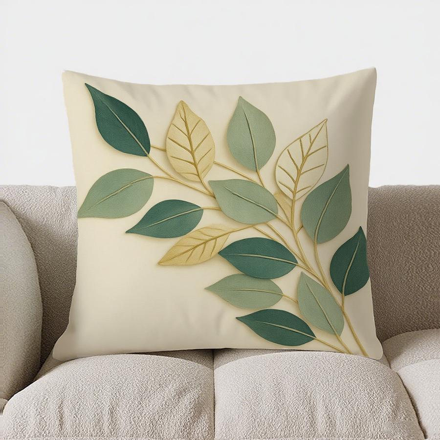 Home Decor Elegant Green And Gold Leaf Pattern Pillow Pattern Cushion Cover Suitable For Sofa Bedroom Car Pillow Cover