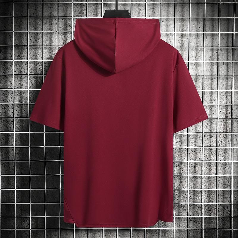 Men's Summer Hong Kong Style Trendy Solid Color Hooded Sweatshirt for Outdoor Sports and Leisure