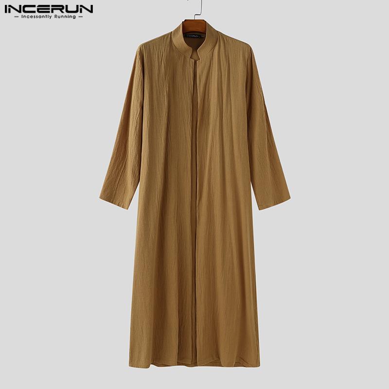 INCERUN Vintage Herren Langarm Offene Vorderseite Lässige Lange Strickjacke Oberteile