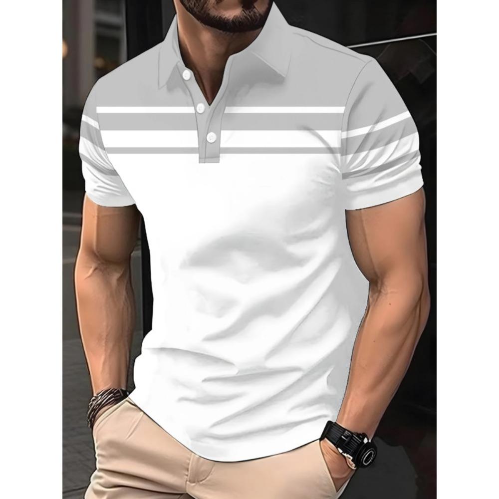 Fashionable men s summer polo shirt with casual collar button design S