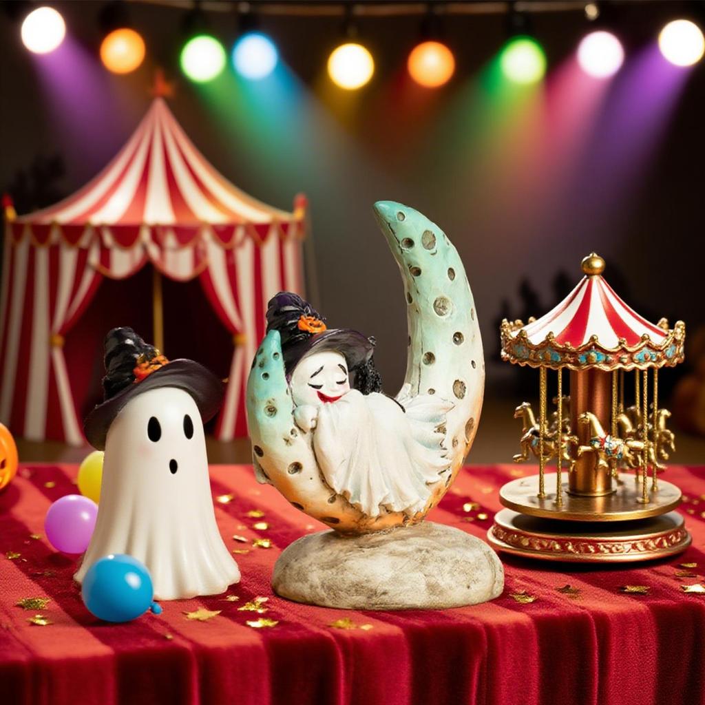 Ghost Figurine Resin Ghost Halloween Figurines with Witch Hat Home Decor Spooky for Holiday Indoor Outdoor Living Room Kitchen