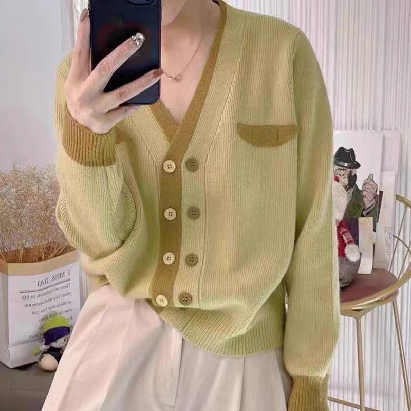 Frühling Strickjacke Frauen Koreanische Version Lose Feste Ausländischen zweireiher Strickjacke Vielseitig Weiche Klebrige Pullover Mantel Frauen