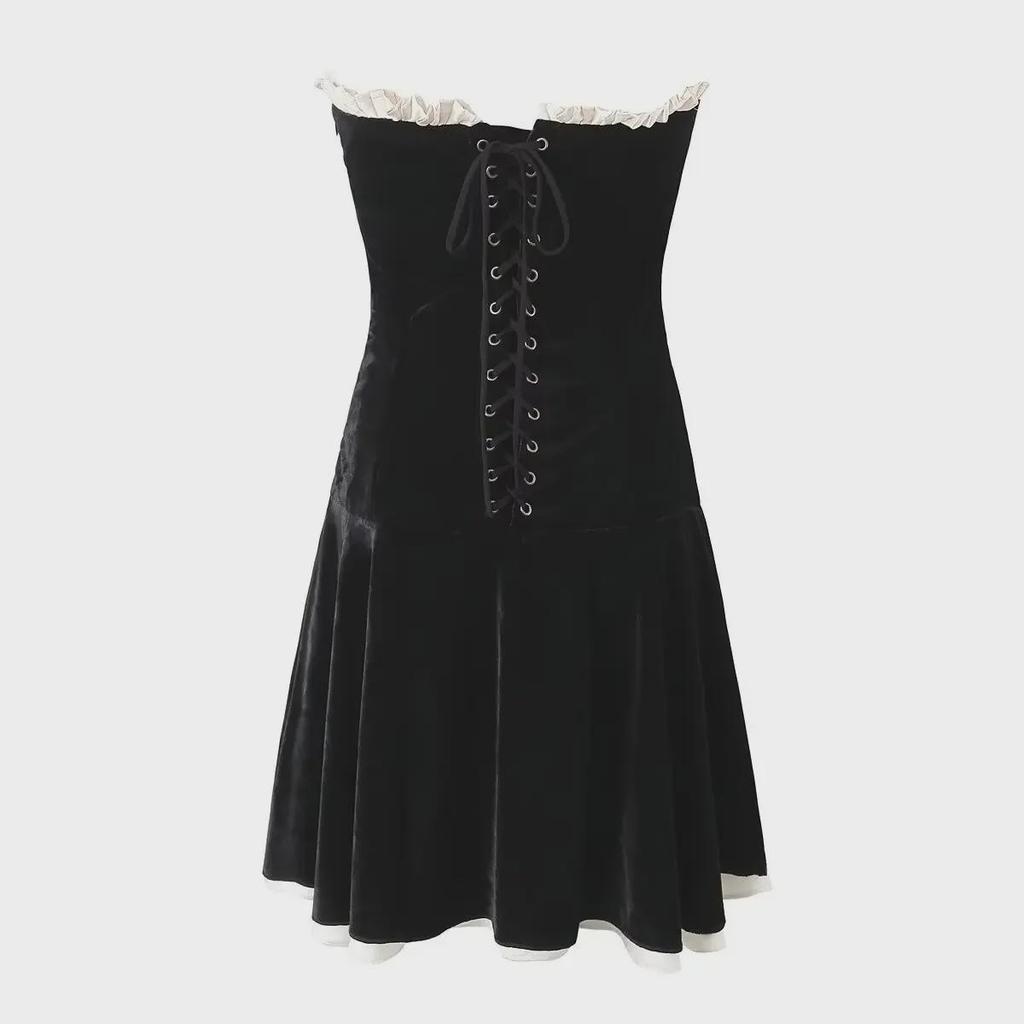 2024 Spring European & American French-Inspired Sexy Lace-Up Tube Top Dress