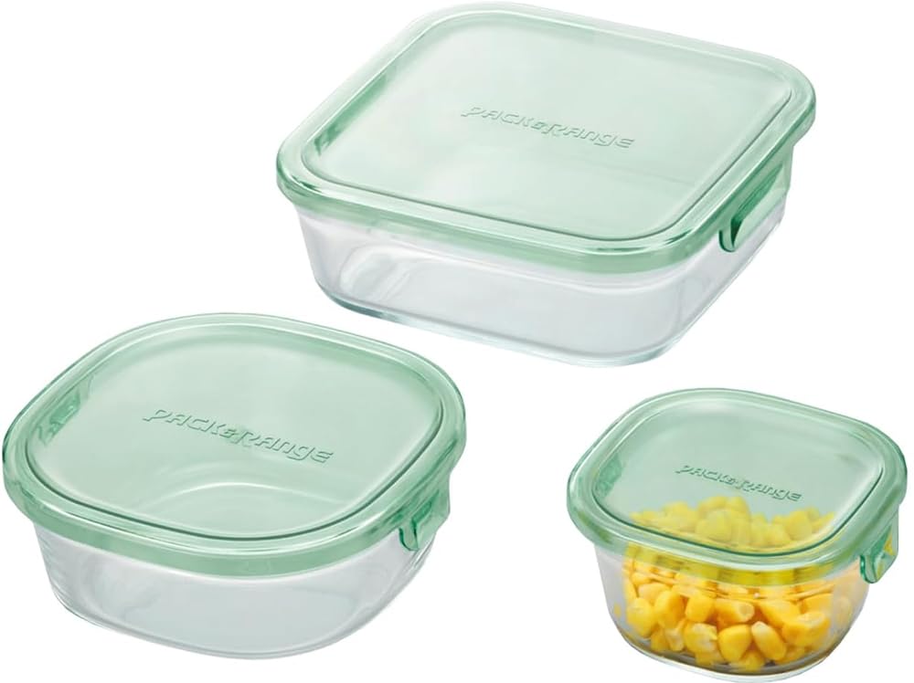 

Iwaki Glass Storage Set of Pack Heat-Resistant Containers, Green, 3, & Microwave, PS-PRN-3G1