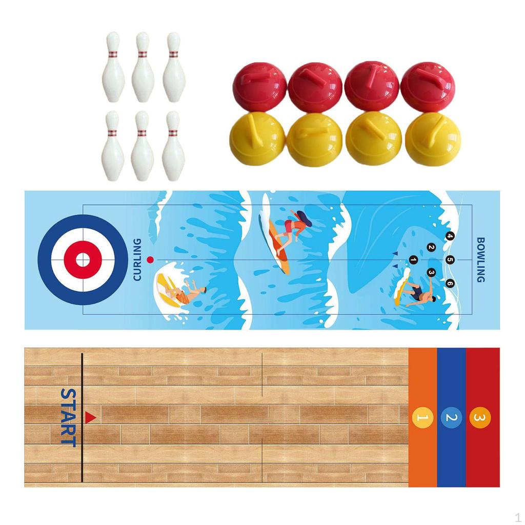 Tabletop Bowling Shuffleboard Curling Game Board Set Portable for Indoors Outdoors