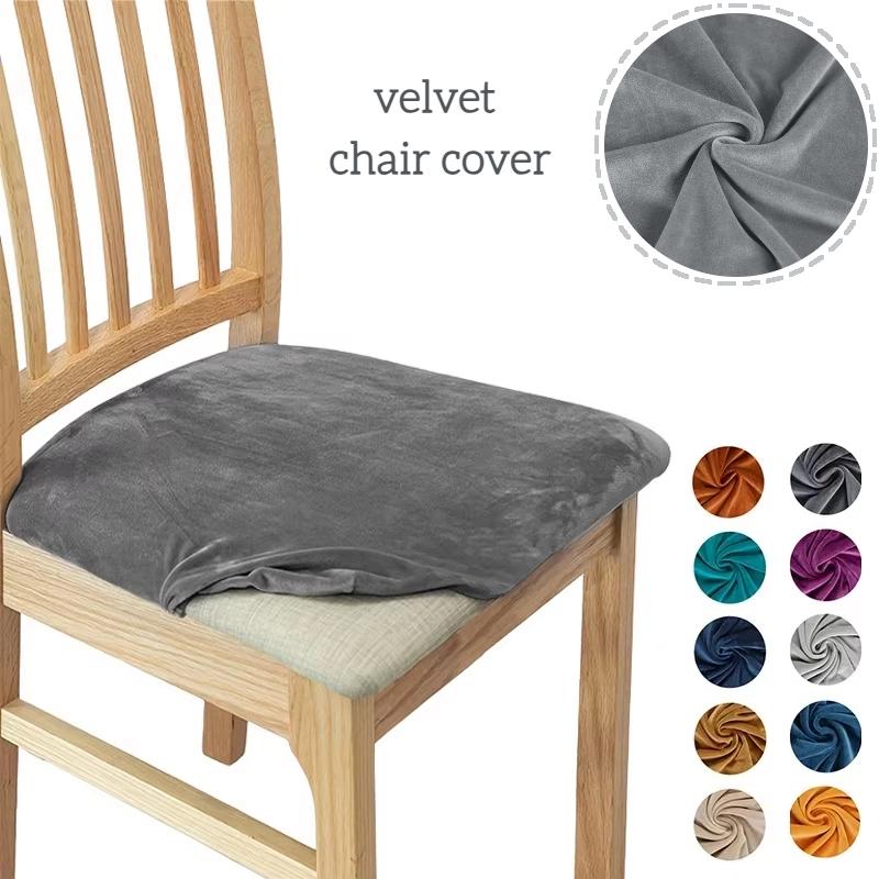Soft Velvet Chair Cover Solid Thickened Warm Seat Cushion Protector For Dining Room Living Room Kitchen Chairs