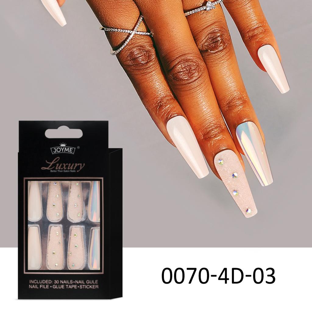 New European and American 30-piece Finished Wearable Armor Long Nail Art Patch 4D Technology Full-diamond Effect Matching Tool