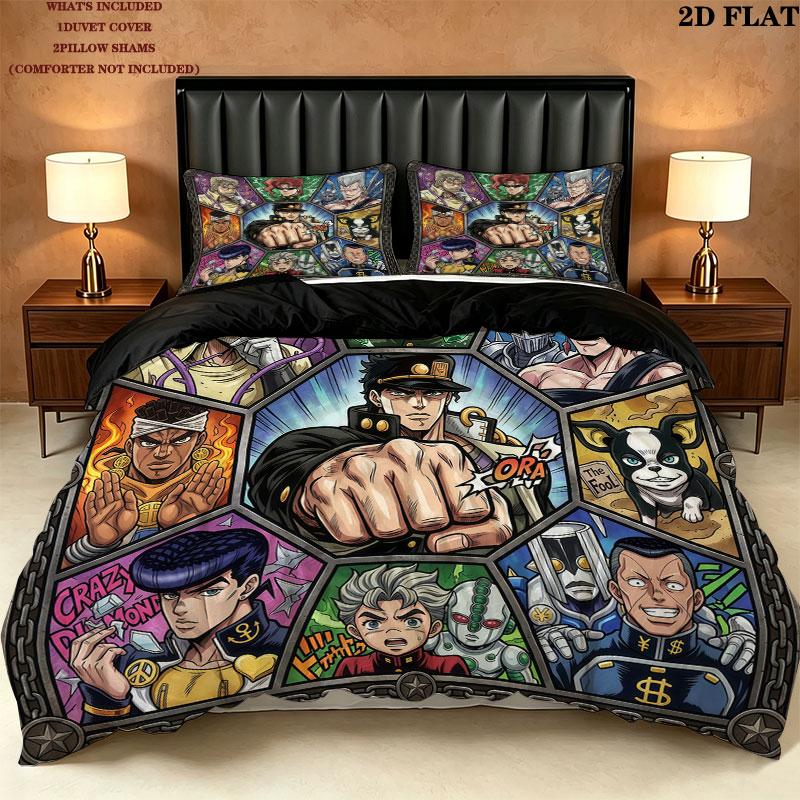 Jojos Bizarre Adventure Pattern Bedding Quilt Set Quilt Cover Pillowcase Home Birthday Gift(1 * duvet cover + 2 * pillowcase, without core)