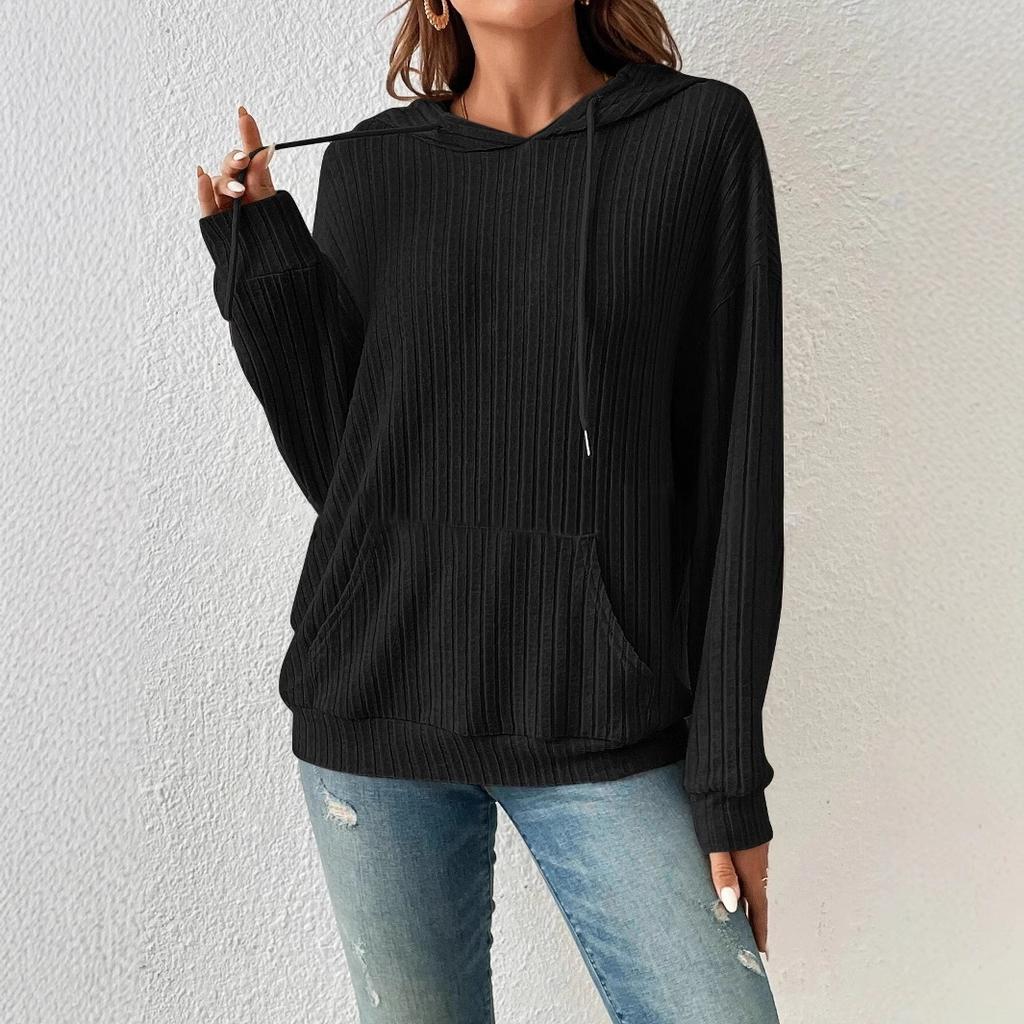 Damen Kapuzenpullover mit langen Ärmeln, Stricktop, A-Linie, lässig, gestreift, mit Tasche, Hoodie 2026 Frühling, tägliches Sweatshirt